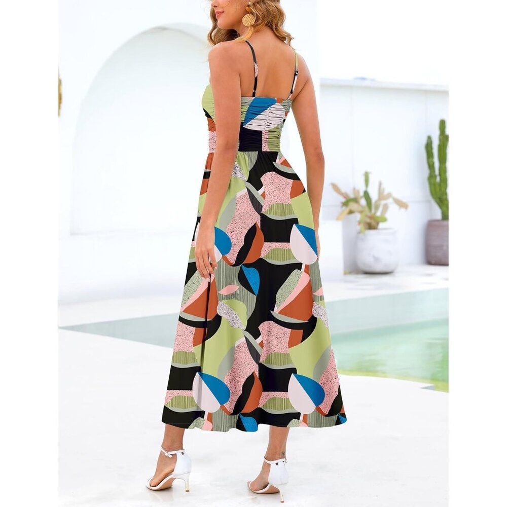 Women's Multi Color Floral Adjustable Spaghetti Strap Floral Beach Long Maxi - Picture 3 of 6